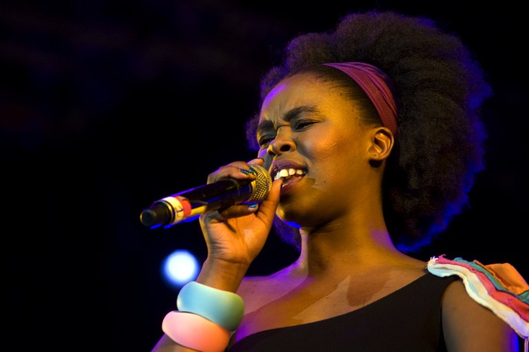 TO GO WITH AFP STORY BY JUSTINE GERARDY
South African singer and songwriter, Zahara, performs at the Cape Town International Jazz Festival on March 31, 2012, in Cape Town. The 24-year-old, big-voiced, soulful Afro-pop singer with humble roots only burst onto the scene last year but was billed alongside Hugh Masekela, James Ingram and Lauryn Hill and starred on the festival's magazine cover. AFP PHOTO / RODGER BOSCH